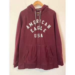 AMERICAN EAGLE Burgundy Hooded Zip Up Jacket